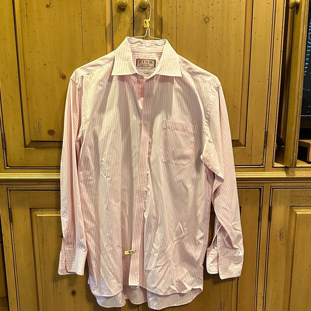 PINK Thomas Pink Light Pink and White Striped Dress Shirt